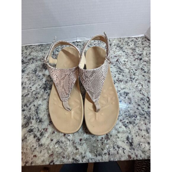 Metallic Snake Print Ankle Strap Thong Sandals Comfort Flat Summer Shoes Size 40 - Picture 1 of 4